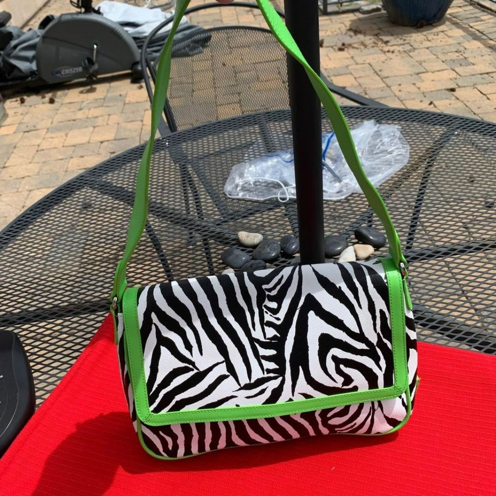 Baekgaard Fun, Funky Zebra Print & Lime Leather Shoulder Bag SALE!